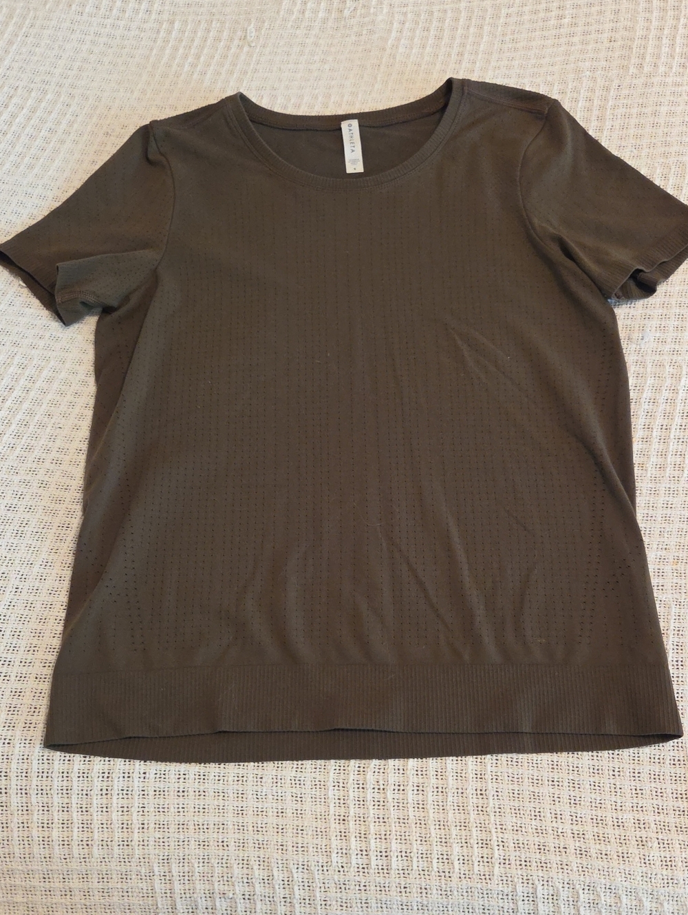 Athleta Olive Short Sleeve Perforated Crew Tee